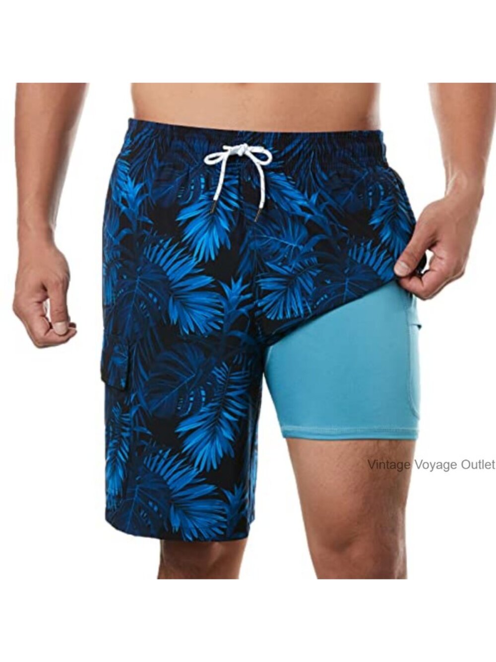 Men's 9" Swim Trunks with Compression Liner, Quick-Dry Stretch